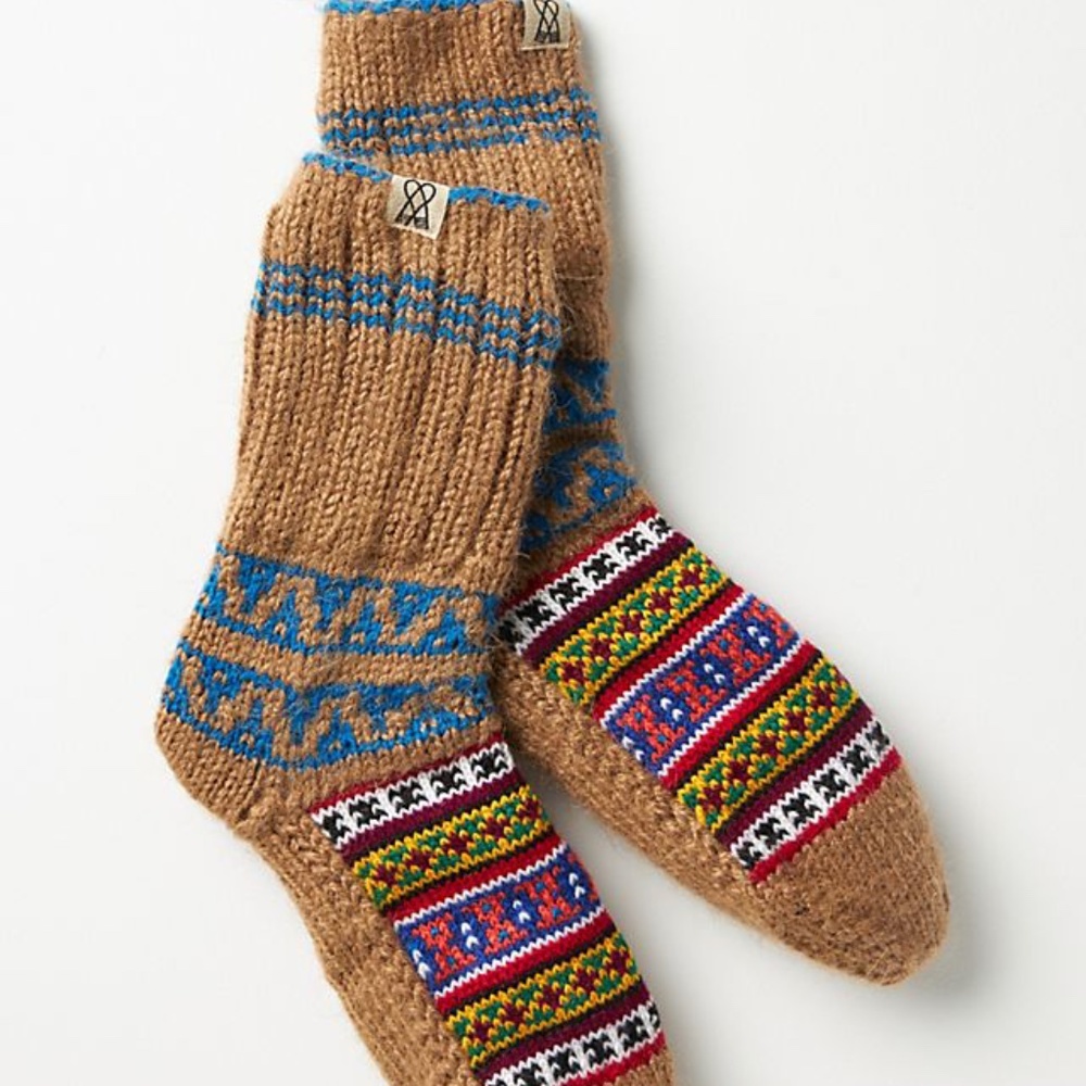 Anthropologie Fazl Parivaar Crew Socks Free People Bown Motiff Size L